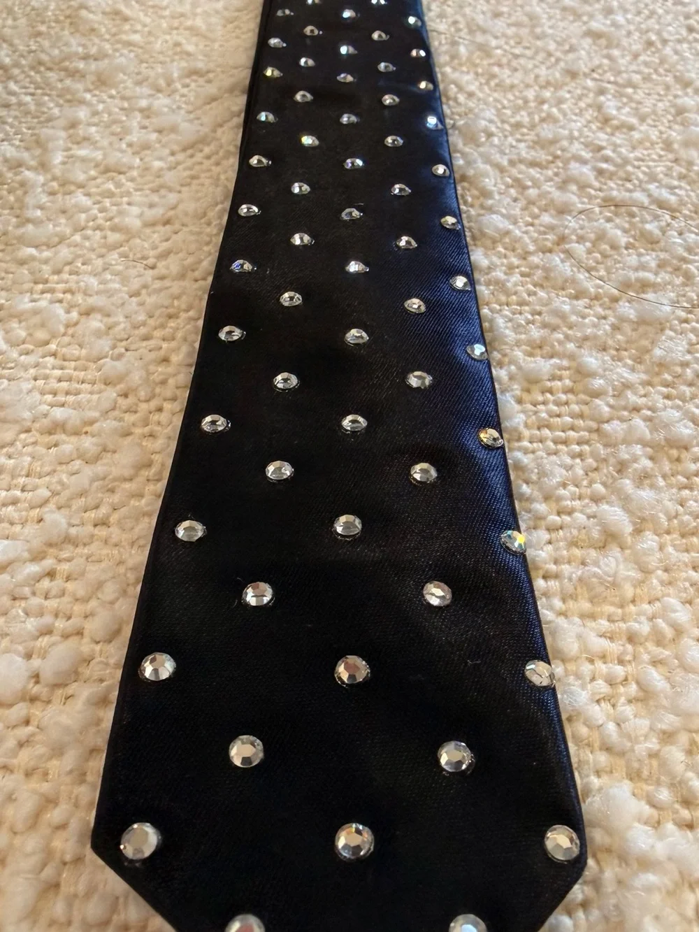 Vintage 70s Black Silk Rhinestone Studded Necktie Delights San Francisco